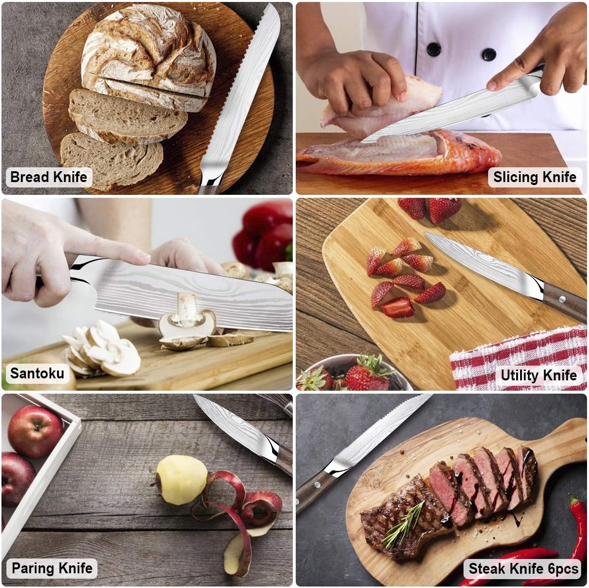 15 Pc German High Carbon Stainless Steel Knife Set with Wooden Block Y568368