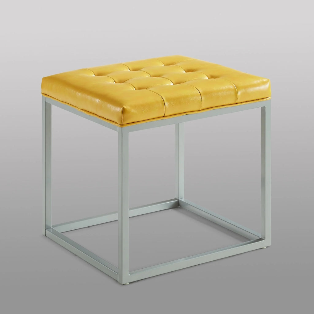 PU Leather Tufted Cube Ottoman with Metal Frame G8757