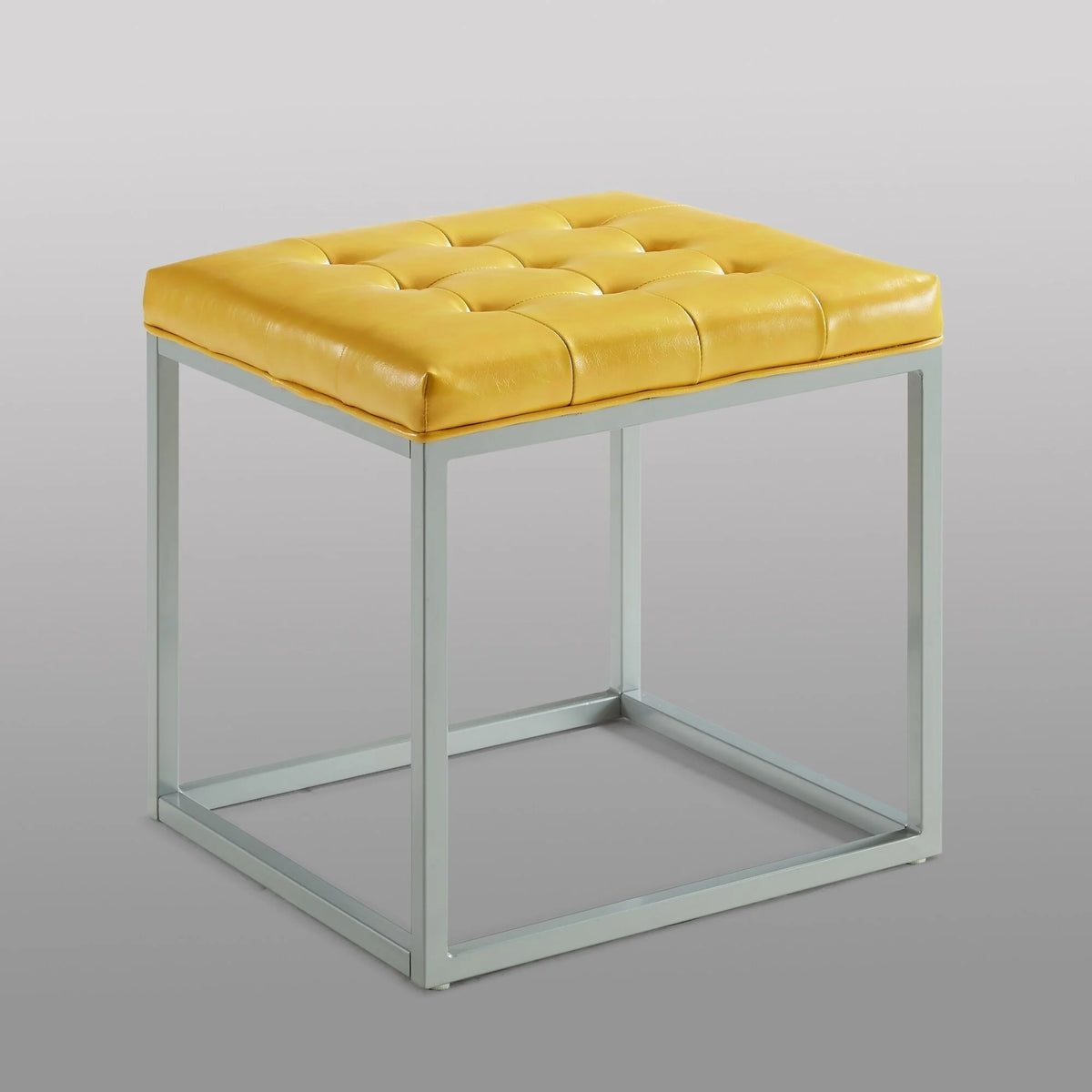 PU Leather Tufted Cube Ottoman with Metal Frame G8757