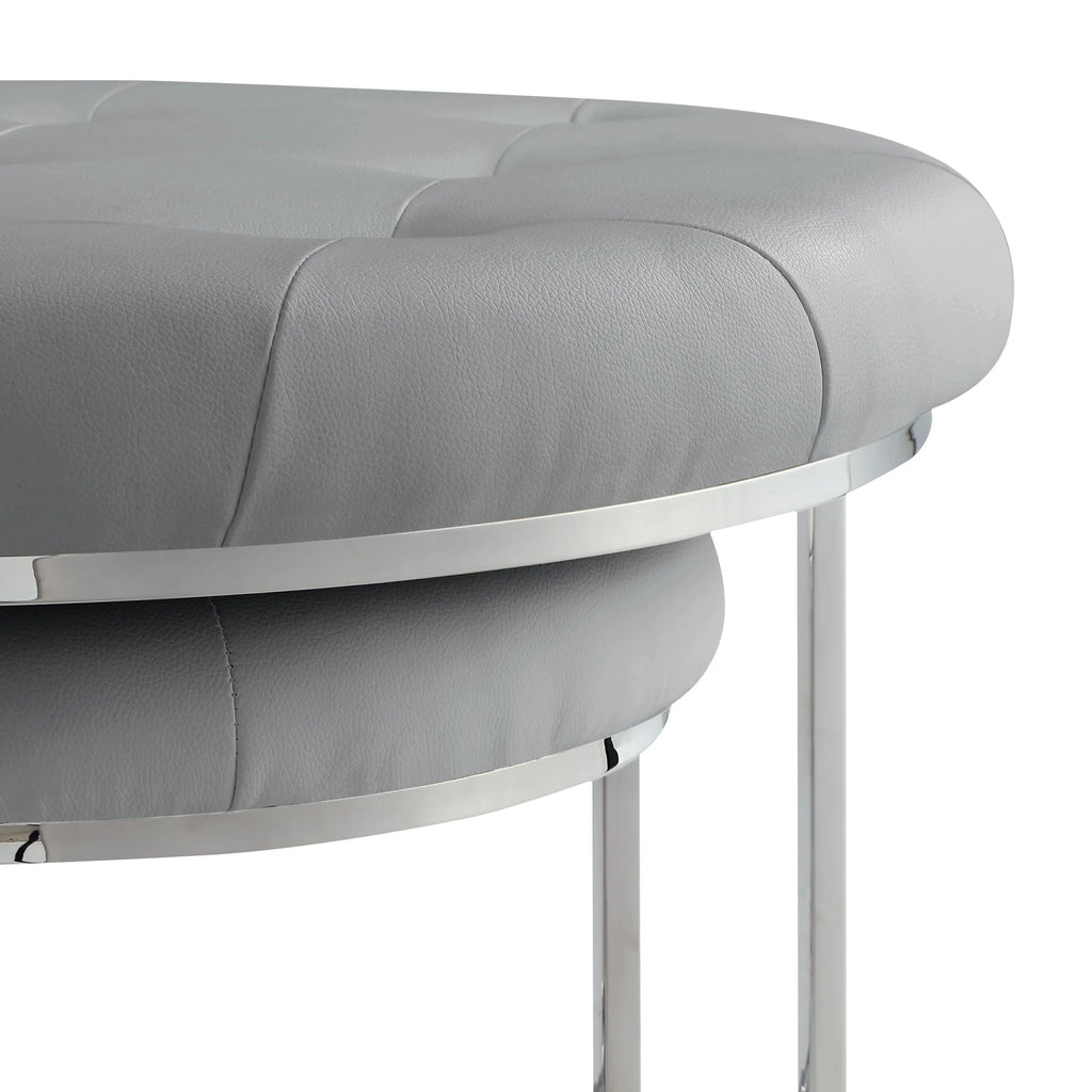 Grey Leather PU Upholstered Ottoman Set of 2 J32240