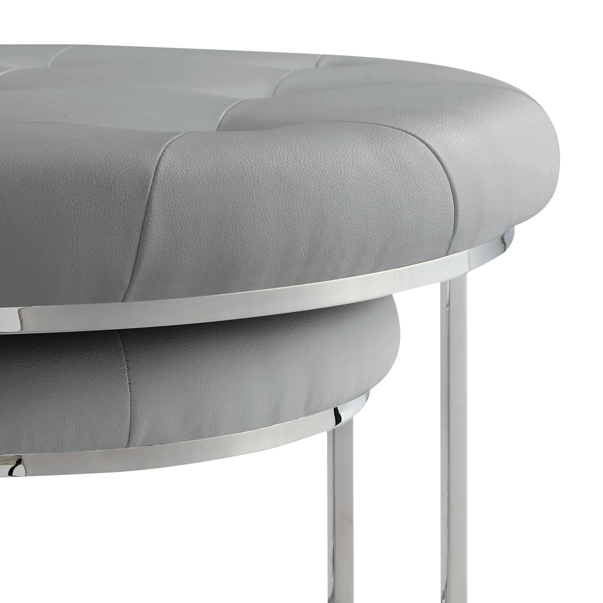 Grey Leather PU Upholstered Ottoman Set of 2 J32240