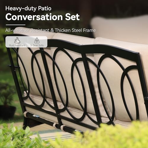Extra Large 6 Pieces Patio Furniture Set with Fire Pit Table Z22758