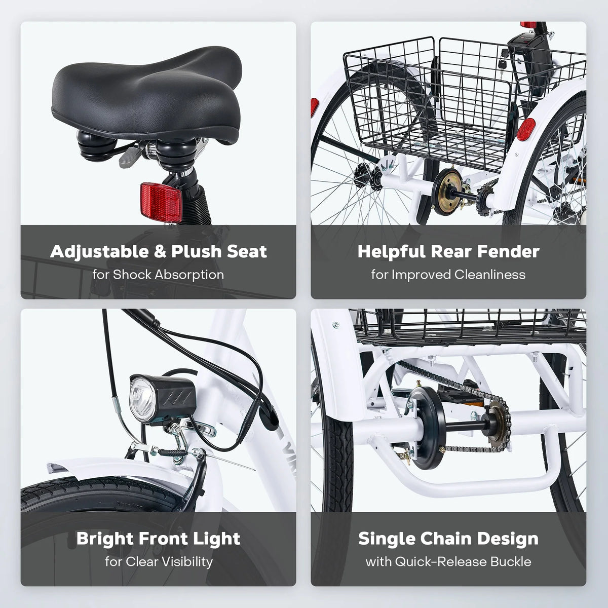 White 250W Electric Tricycle with 36V 13Ah Battery M8844