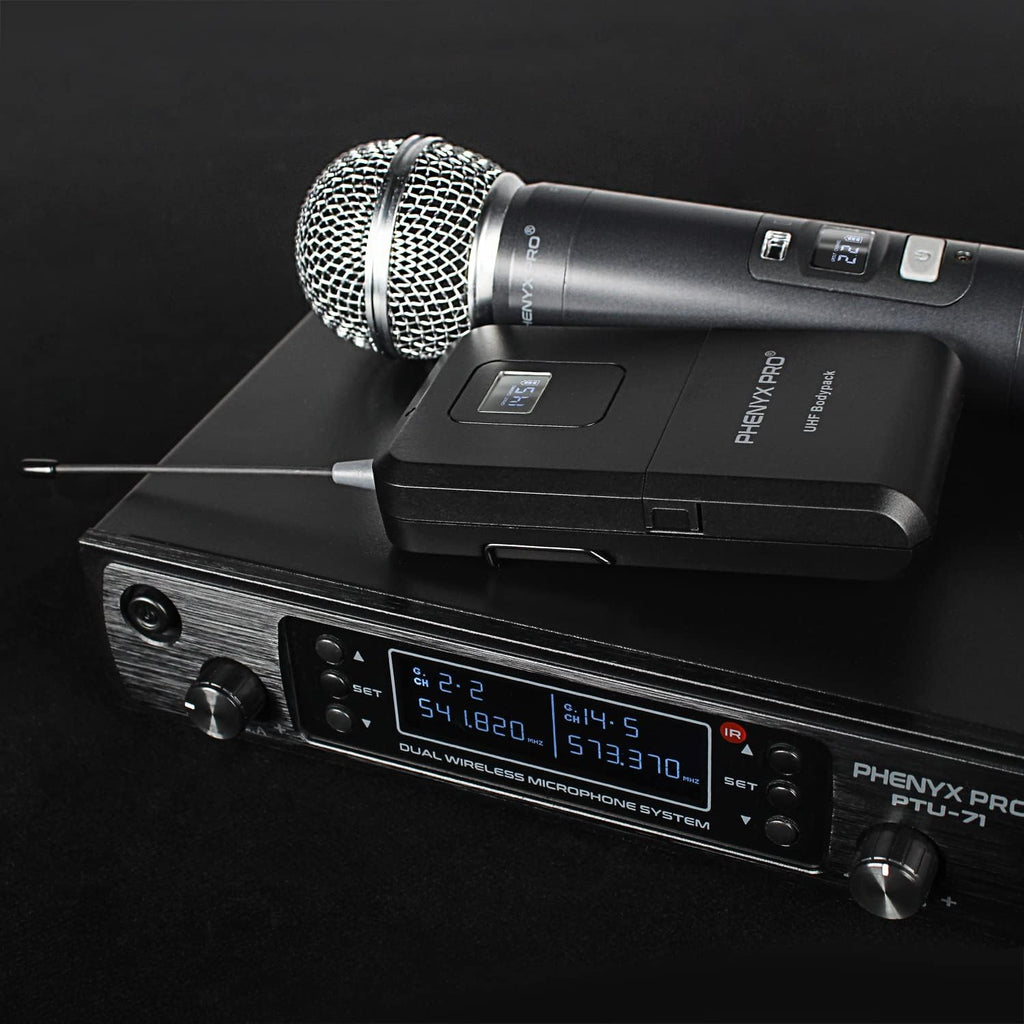 Dual Channel Wireless Microphone System with Handheld, Bodypack, Headset, Lapel M2905