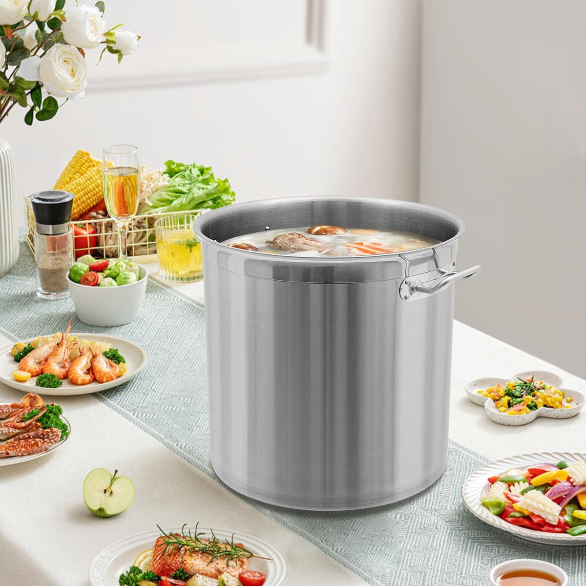 36 QT Stainless Steel Stock Pot with Handle and Strainer F47891