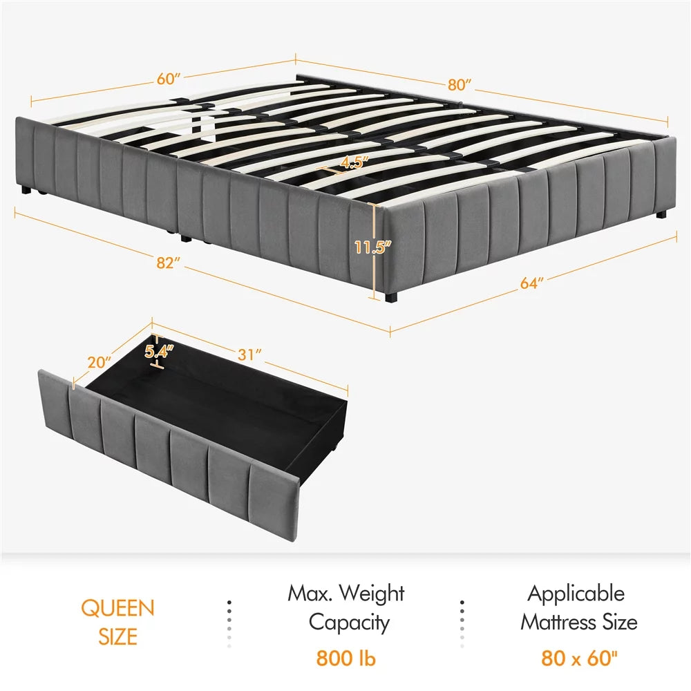 Queen Size Upholstered Storage Bed with 4 Drawers J1877