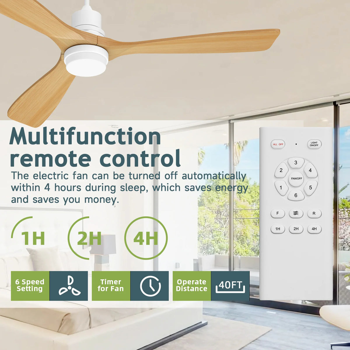52'' White Ceiling Fan with Light and Remote Control Z6197