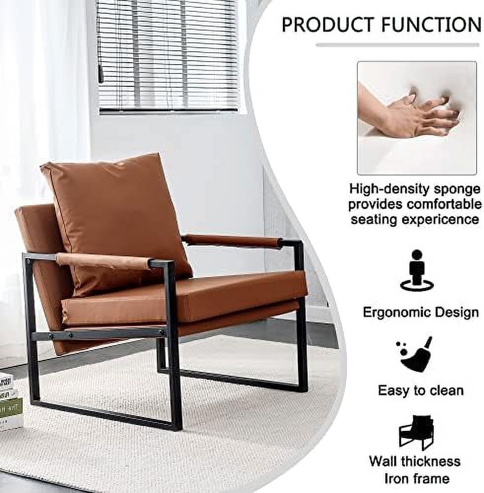 Brown Faux Leather Accent Arm Chair with Metal Frame C507