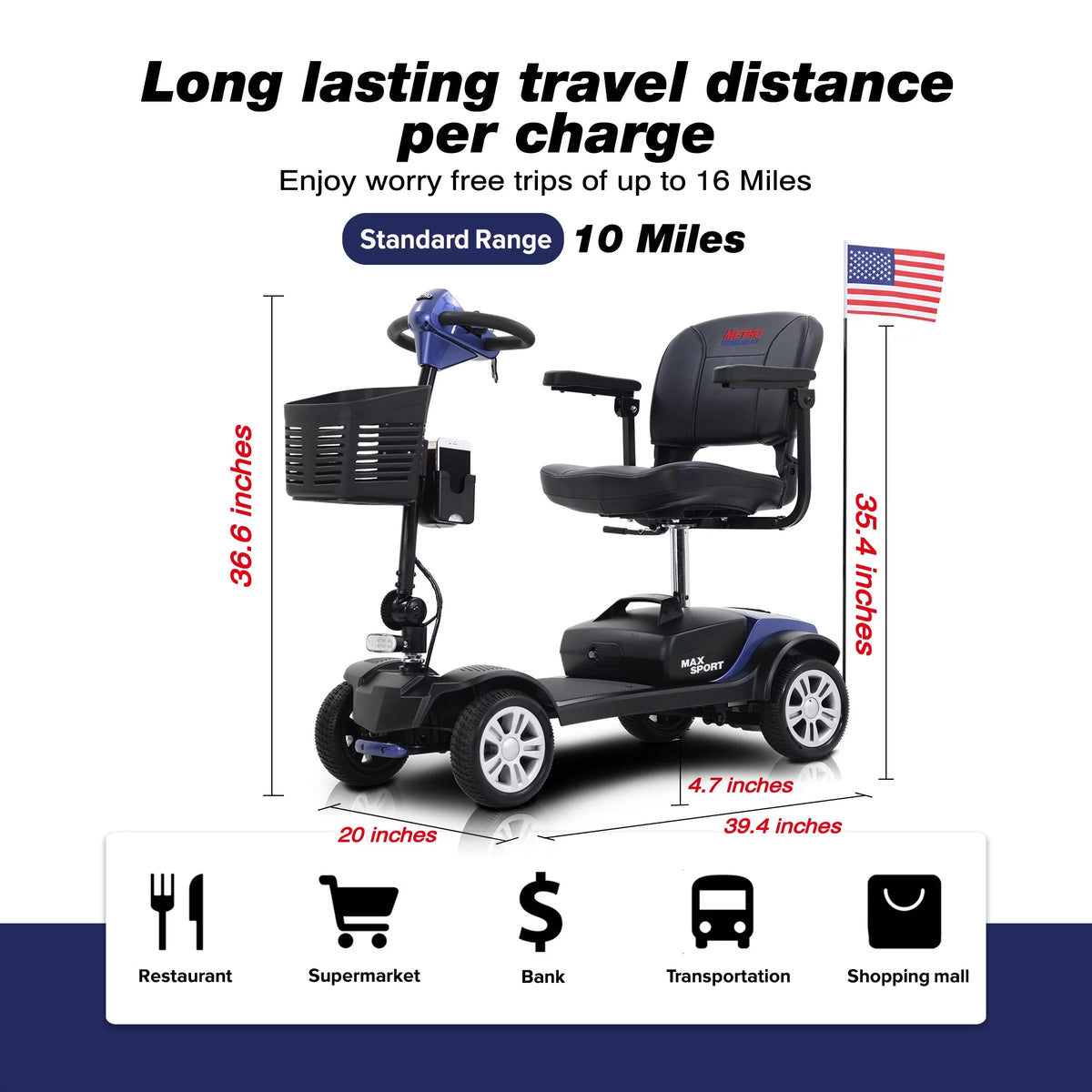 Blue 4 Wheel Mobility Scooter with Phone Holder and Cup Holder E255627