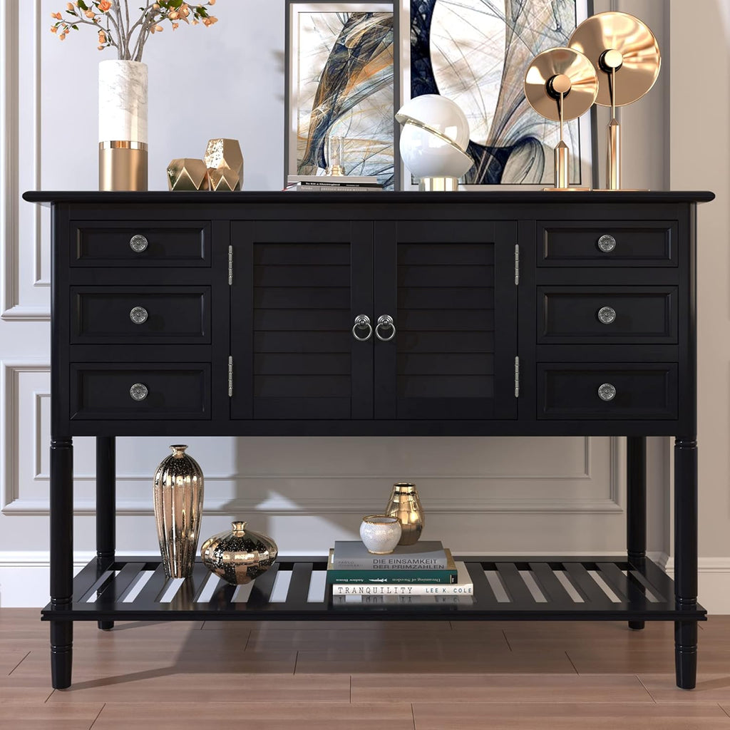 Navy Blue MDF 6 Drawer Sideboard Console Table Q153379