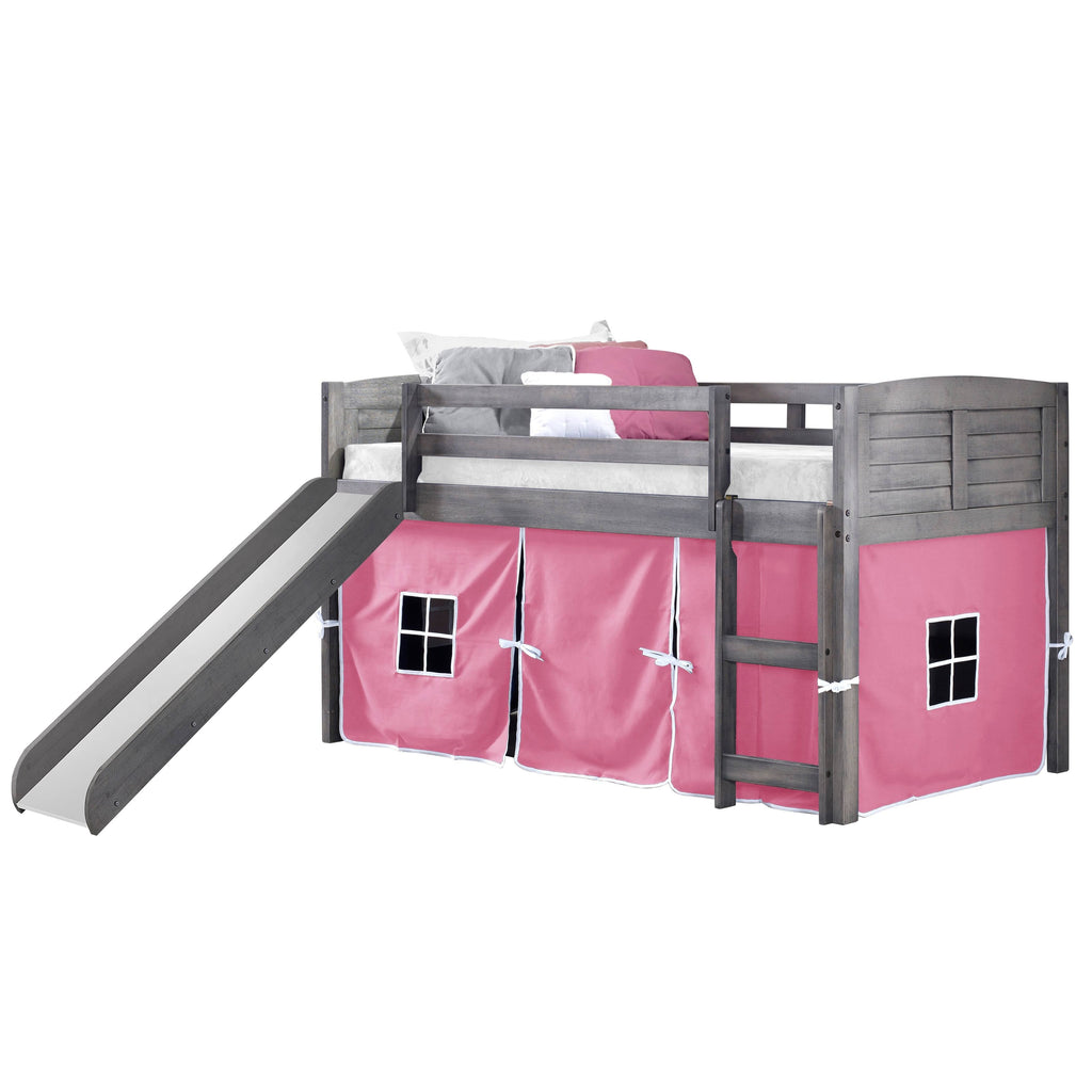 Twin Louver Low Loft with Slide and Zebra Tent Kit in Antique Grey Finish S294186