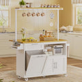 White Rolling Kitchen Island Table with Drop Leaf S56442