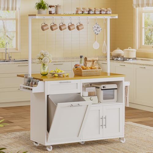 White Rolling Kitchen Island Table with Drop Leaf S56442