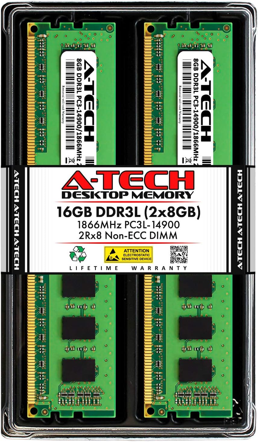 16GB DDR3 / DDR3L 1866MHz Desktop Memory Kit (2 x 8GB) PC3-14900 Non-ECC Unbuffered DIMM 240-Pin 2Rx8 1.35V Low Voltage Dual Rank RAM Z36704