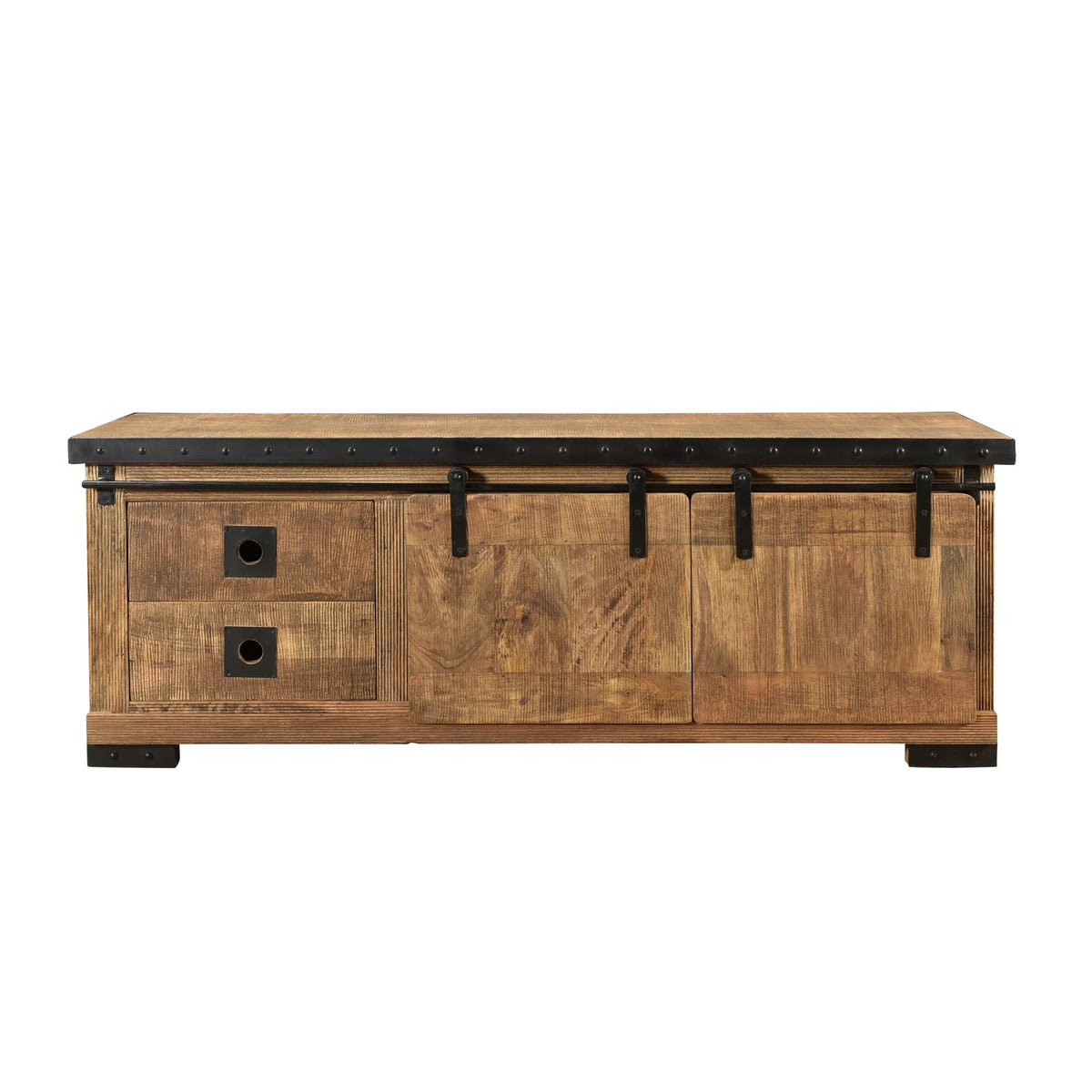 Natural and Black Mango Wood TV Stand H51356