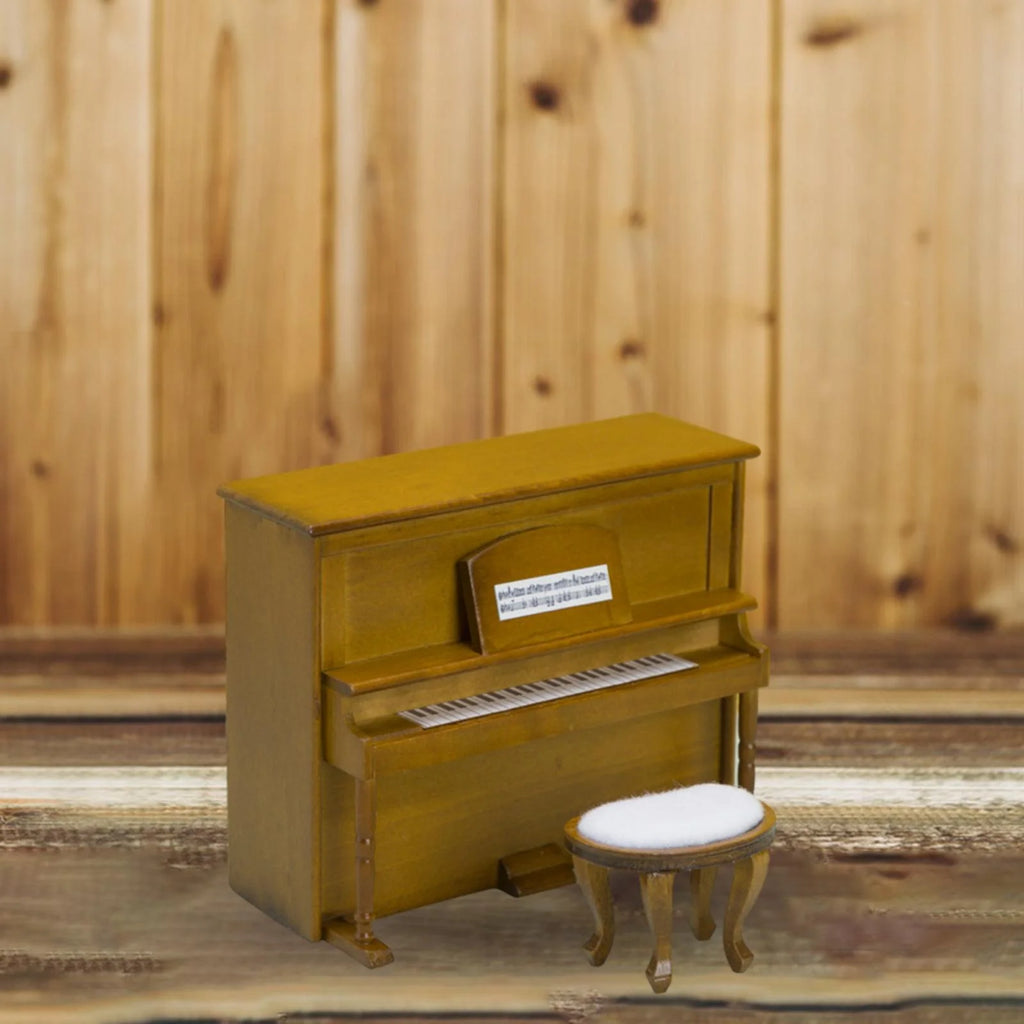 Walnut Miniature Upright Piano Dollhouse Furniture with Stool Z684