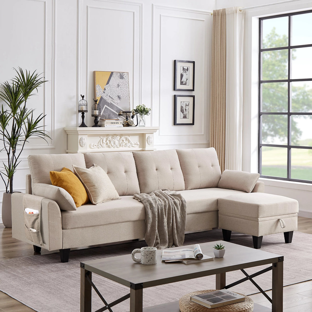 Modern Sectional Sofa with Reversible Chaise L Shaped 4-Seat Convertible Sofa B44247