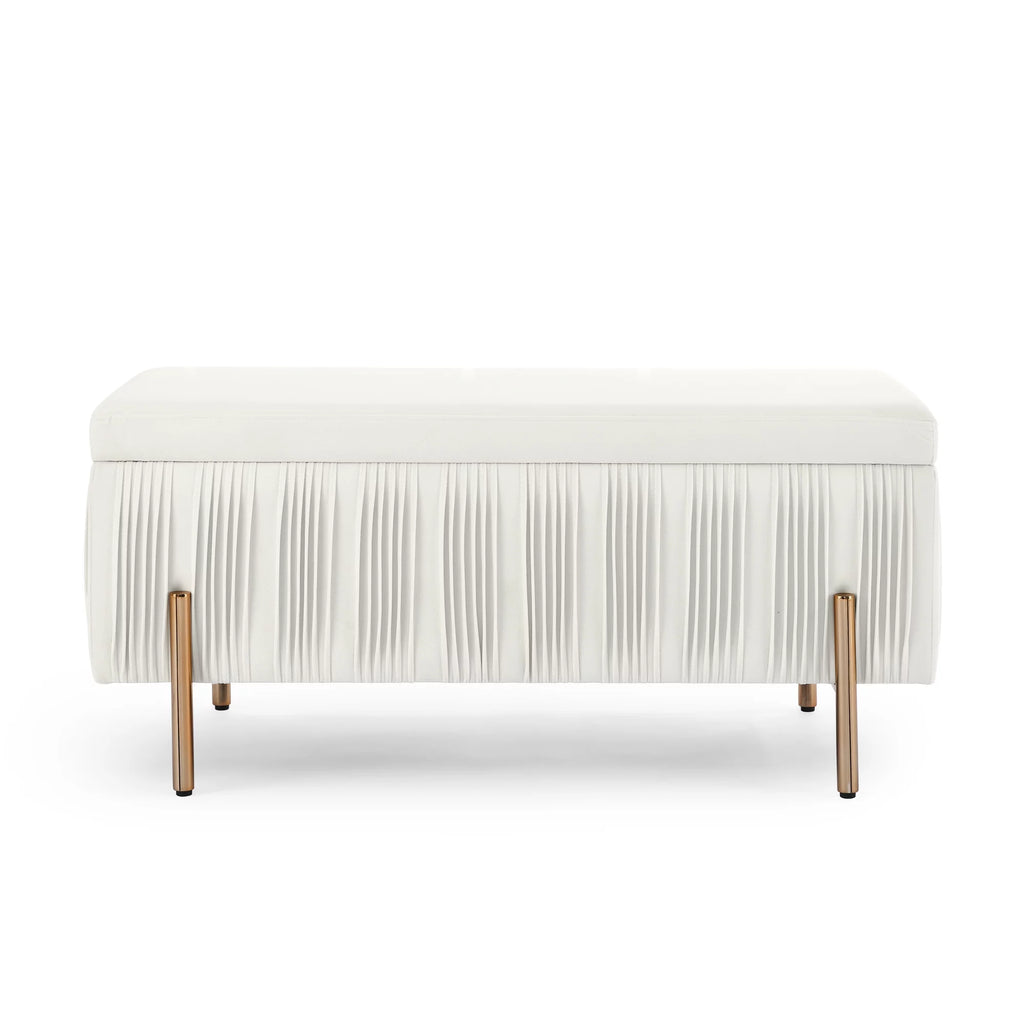 Beige Velvet Storage Bench F733809