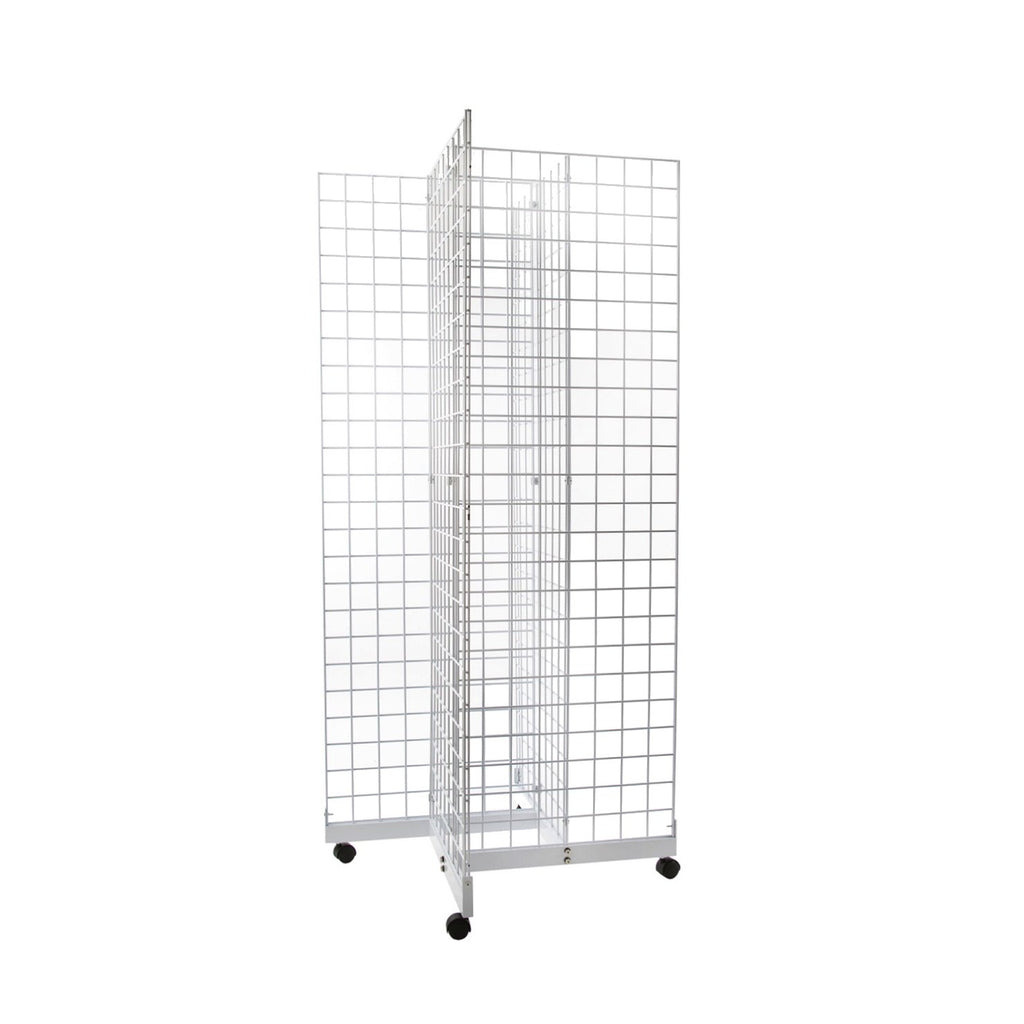 White 4-Way Wire Grid Tower with Base and Casters V5275