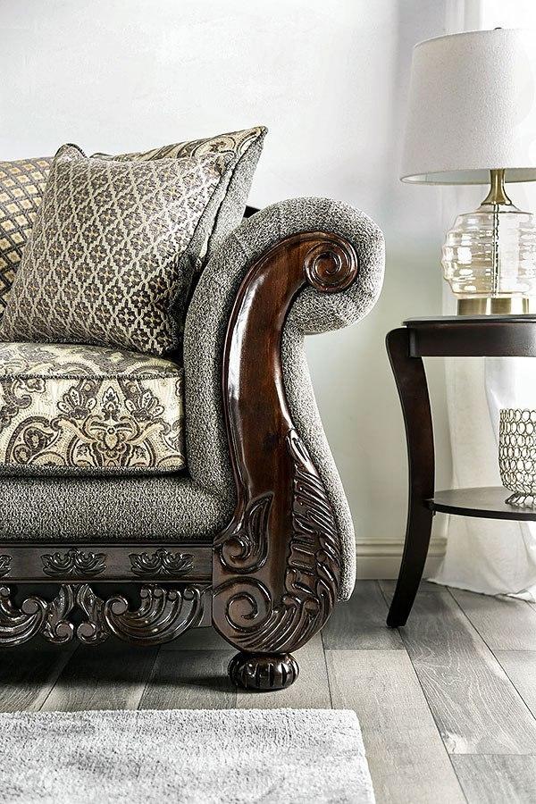 Gray & Espresso Chenille Sofa and Loveseat L8030