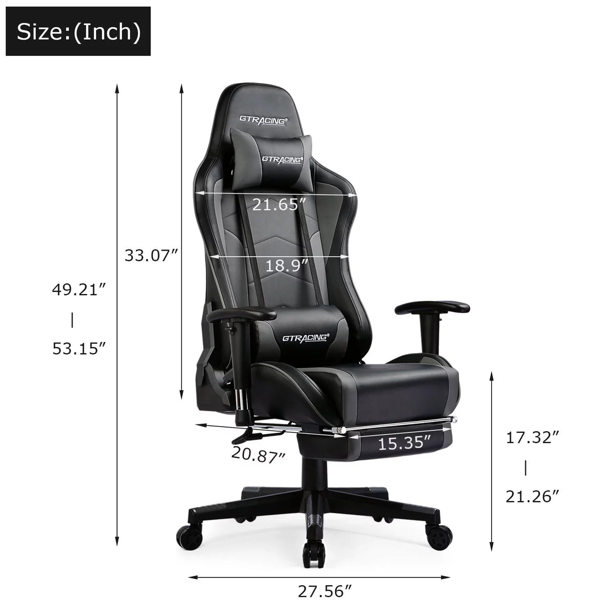 Gray Gaming Chair with Speakers and Footrest C5532