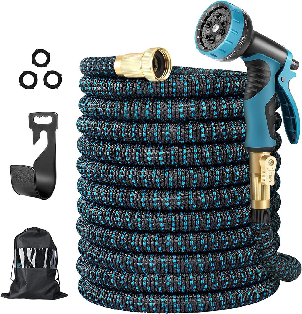 50Ft Expandable Garden Hose with Spray Nozzle, Solid Brass Fittings, Pack of 2 R34050
