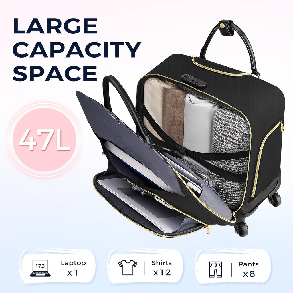 Black Rolling Laptop Bag with 4 Spinner Wheels 17.3 Inch P837573