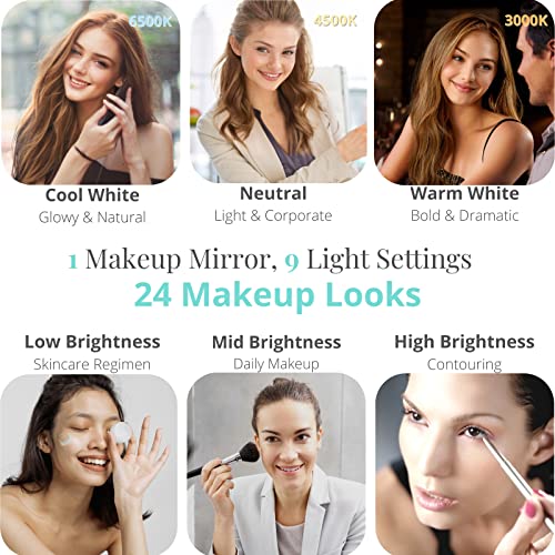 Large Hollywood Vanity Mirror with Lights, 18 LED Bulbs, Wall-Mount/Tabletop (Rose Gold) W58091