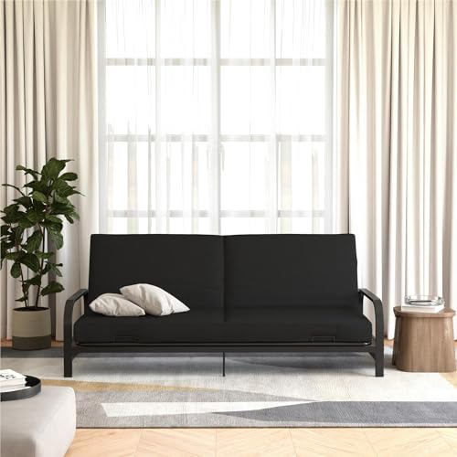 Black Convertible Metal Frame Futon Sofa with Coil Mattress P89373