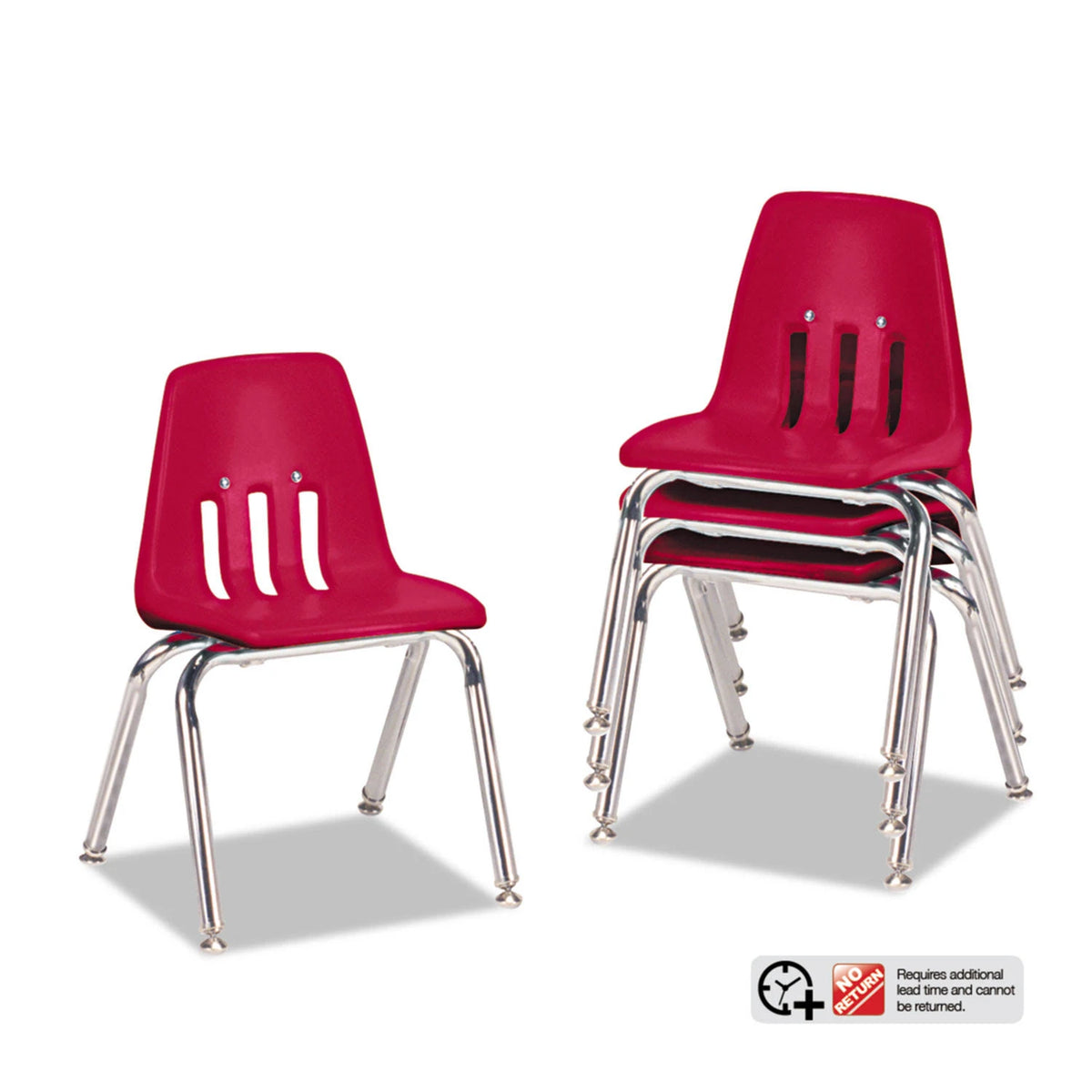 Red/Chrome Classroom Chairs, 12x22 Seat Height, 4/Carton E9752