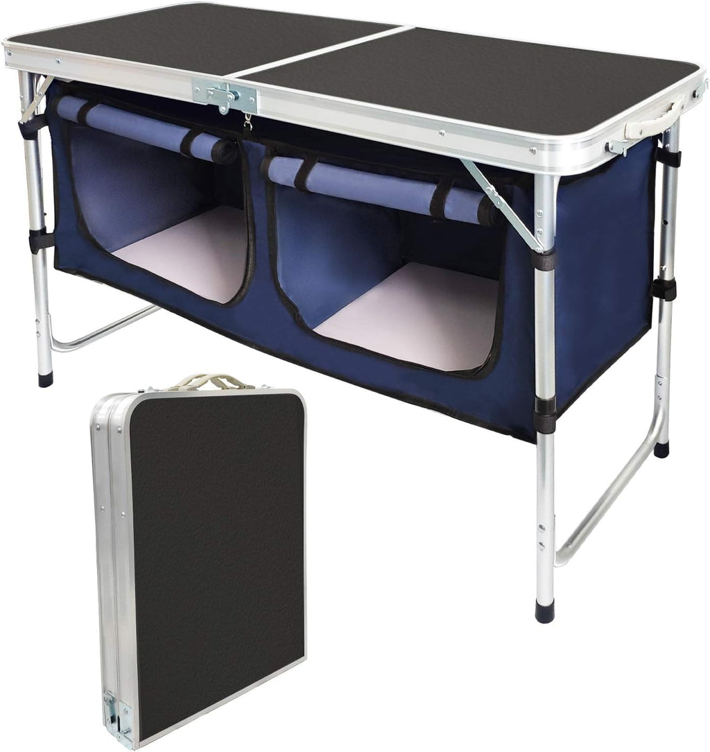 Folding Camp Table with Storage Organizer, Aluminum Adjustable (Black) T6379