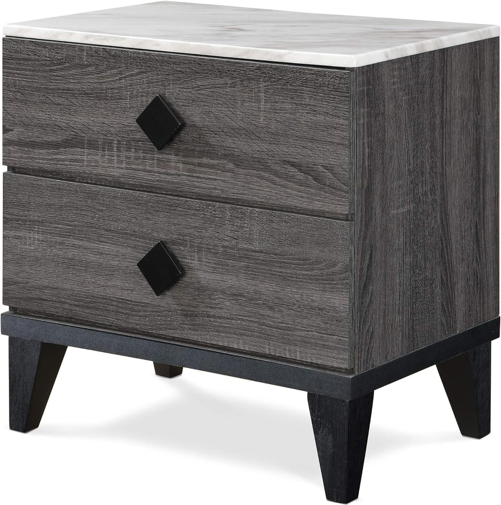 2 Drawer Gray Marble Top Side Table N906533