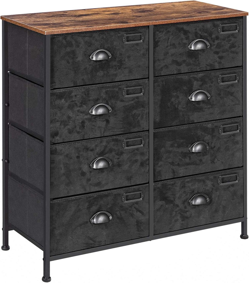 Rustic Brown and Black 8 Fabric Drawer Dresser F9080