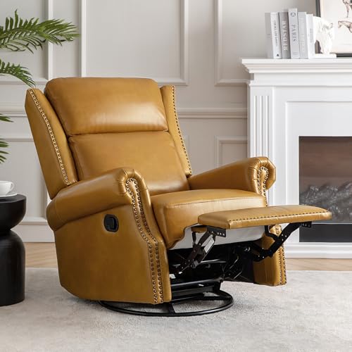 Genuine Leather Swivel Rocker Recliner with Footrest and Lumbar Support Q53520