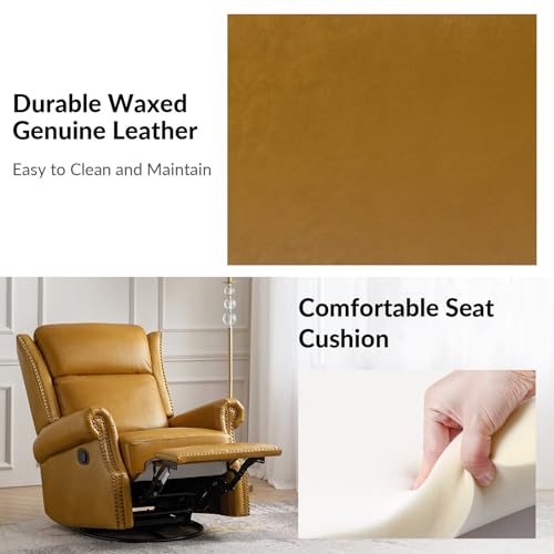 Genuine Leather Swivel Rocker Recliner with Footrest and Lumbar Support Q53520