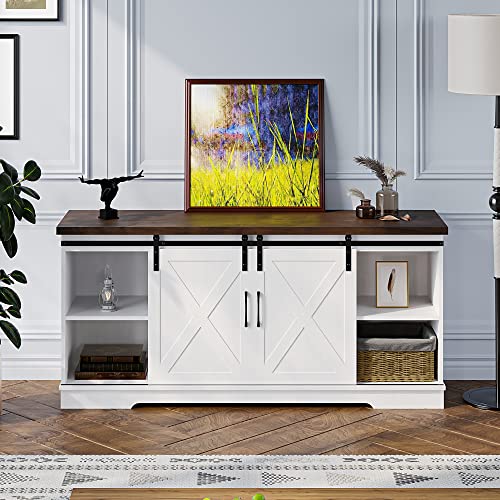 White Tall TV Stand with Storage and Shelves W82365