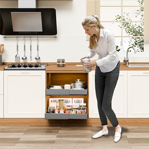 Expandable 12.6" - 20.5" Heavy Duty Adjustable Slide Out Drawer Black Cabinet Organizer Y94408