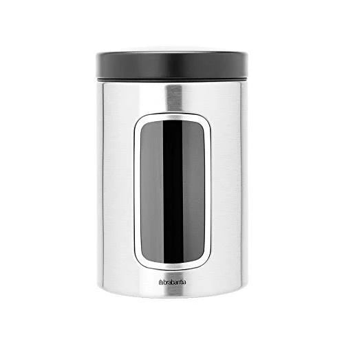 3-Piece Window Canister Set, 1.4-Liter, Matte Steel with Black Lid R171