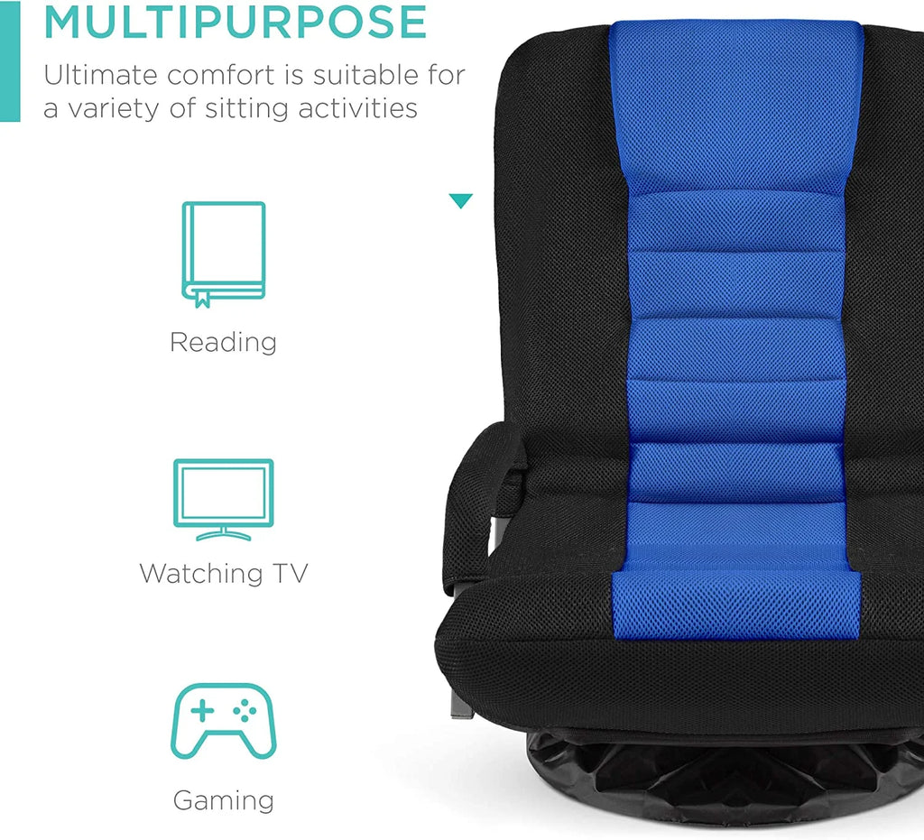Swivel Gaming Chair with Lumbar Support, Armrest Handles, Adjustable Foldable Backrest - Black/Blue S89765