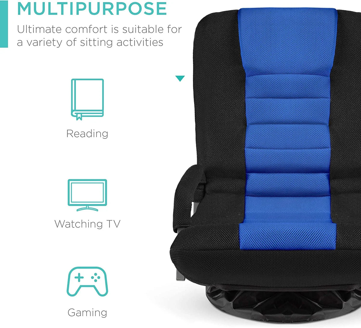 Swivel Gaming Chair with Lumbar Support, Armrest Handles, Adjustable Foldable Backrest - Black/Blue S89765