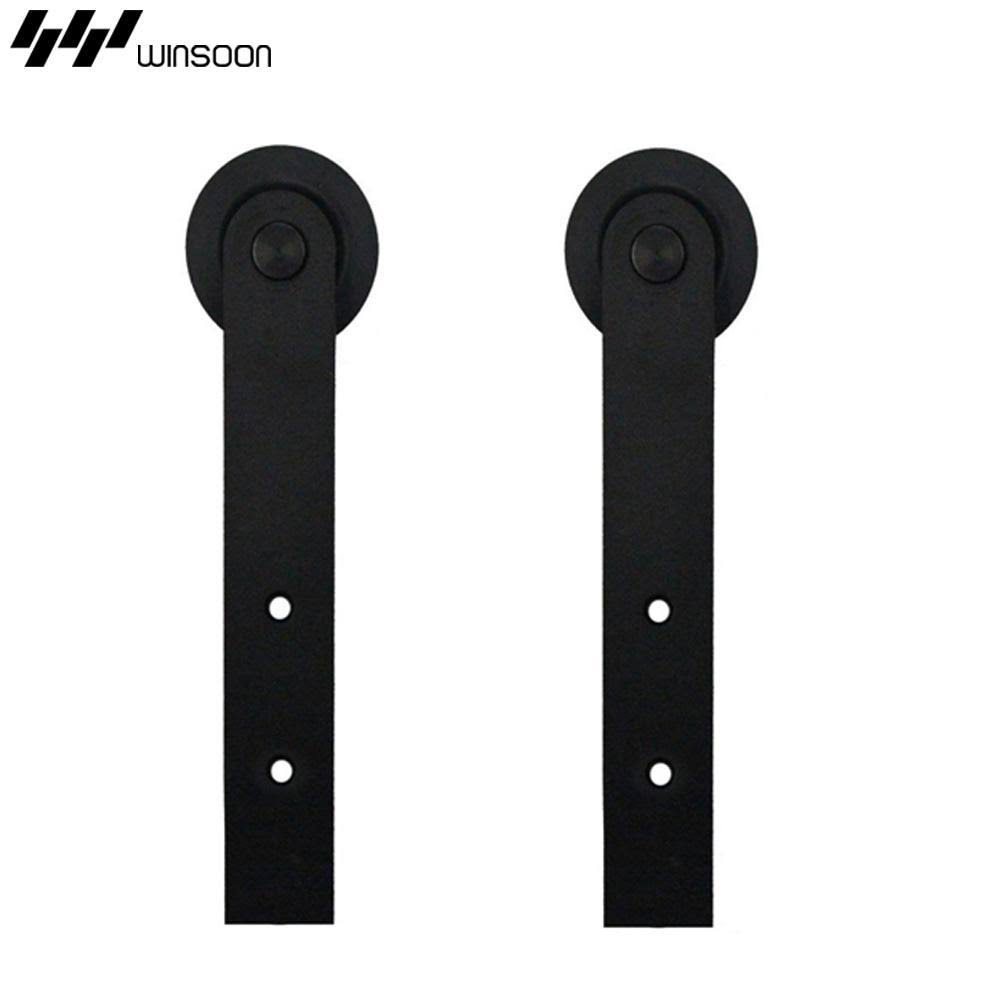 Black Bypass Sliding Barn Hardware Track Kit for Double Wood Doors B475996
