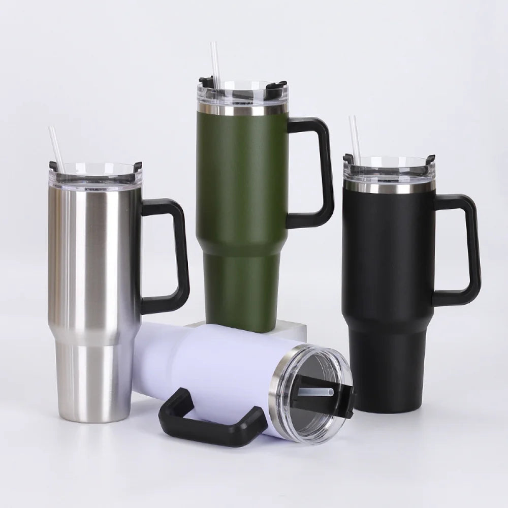 40 oz Stainless Steel Tumbler with Handle and Straw Lid C6424