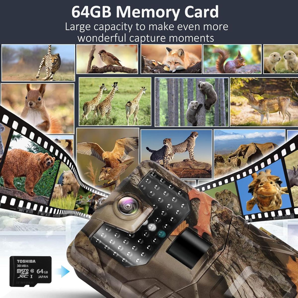 4K 30MP H.265 WiFi Trail Camera with Night Vision, Waterproof IP66, 64GB SD Card Included T674629