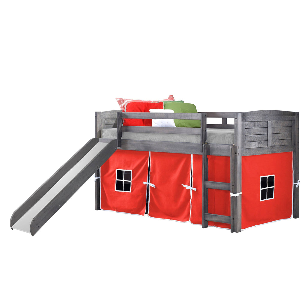 Twin Louver Low Loft with Slide and Zebra Tent Kit in Antique Grey Finish S294186