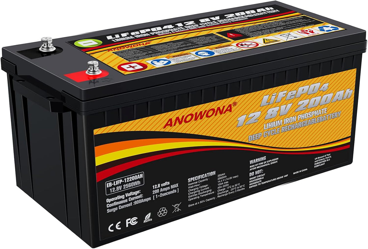 12.8V 200Ah Lithium Iron LiFePO4 Deep Cycle Battery with 200A BMS H871