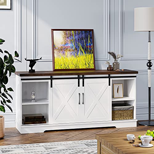 White Tall TV Stand with Storage and Shelves W82365