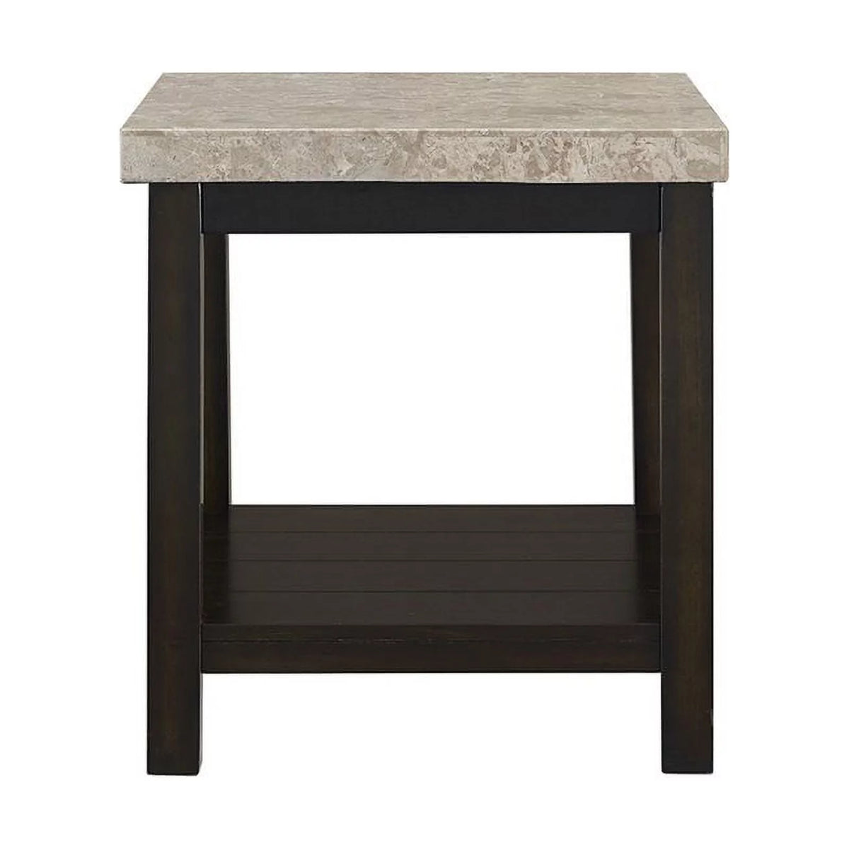 Square Wood End Table with Marble Top and Bottom Shelf in Espresso G4040