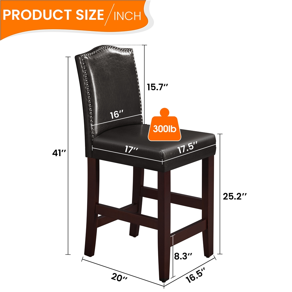 Brown Faux Leather Counter Bar Stools C555