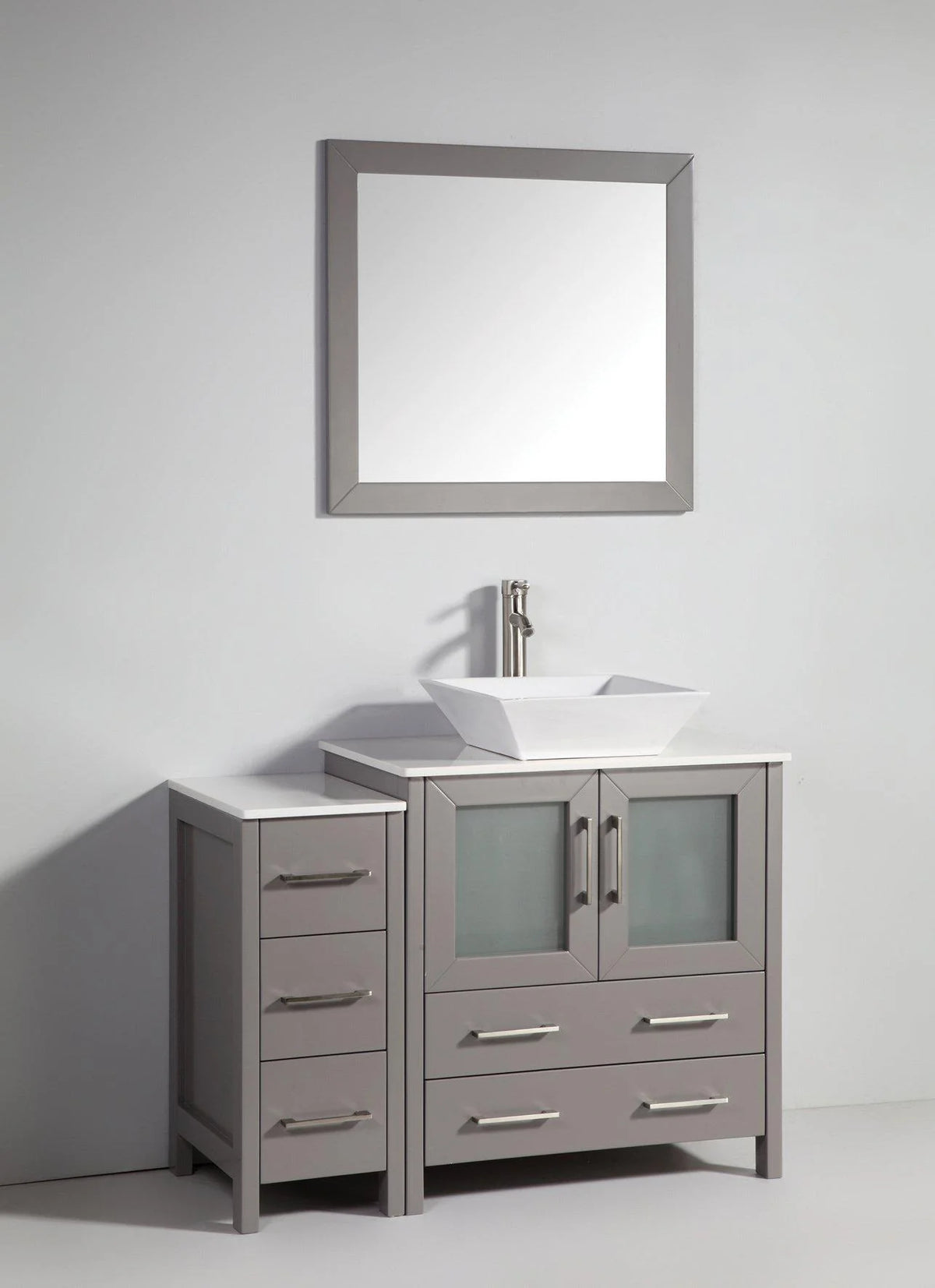 42 in. Single Sink Vanity Cabinet with Ceramic Vessel Sink & Mirror Grey B616
