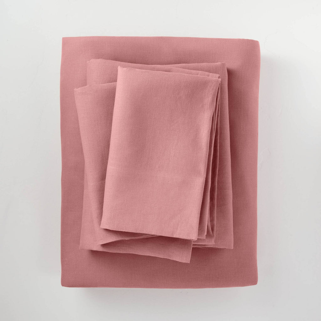 Queen 100% Washed Linen Solid Sheet Set D7232